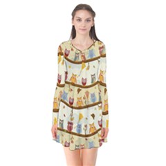 Autumn Owls Pattern Flare Dress by Celenk