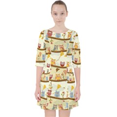 Autumn Owls Pattern Pocket Dress