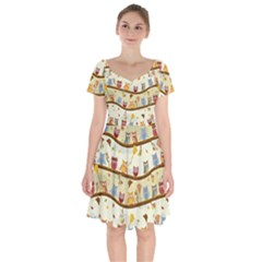 Autumn Owls Pattern Short Sleeve Bardot Dress by Celenk