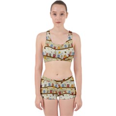 Autumn Owls Pattern Work It Out Sports Bra Set