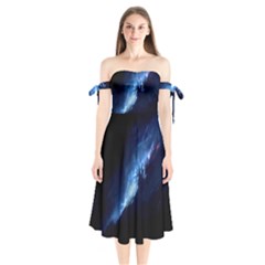 Nebula Shoulder Tie Bardot Midi Dress