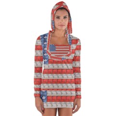 Geometricus Usa Flag Long Sleeve Hooded T-shirt by Celenk