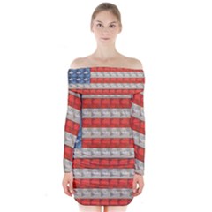 Geometricus Usa Flag Long Sleeve Off Shoulder Dress by Celenk