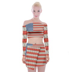 Geometricus Usa Flag Off Shoulder Top With Mini Skirt Set