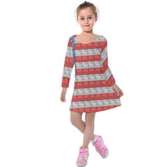 Geometricus Usa Flag Kids  Long Sleeve Velvet Dress