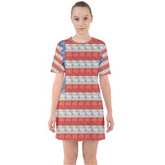 Geometricus Usa Flag Sixties Short Sleeve Mini Dress by Celenk