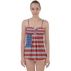 Geometricus Usa Flag Babydoll Tankini Set