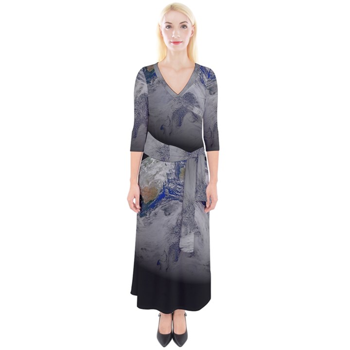 A Sky View Of Earth Quarter Sleeve Wrap Maxi Dress