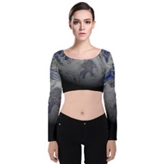 A Sky View Of Earth Velvet Long Sleeve Crop Top