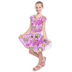 Pink Angel Star Kids  Short Sleeve Dress by Celenk