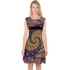 An Emperor Scorpion s 1001 Fractal Spiral Stingers Capsleeve Midi Dress by jayaprime