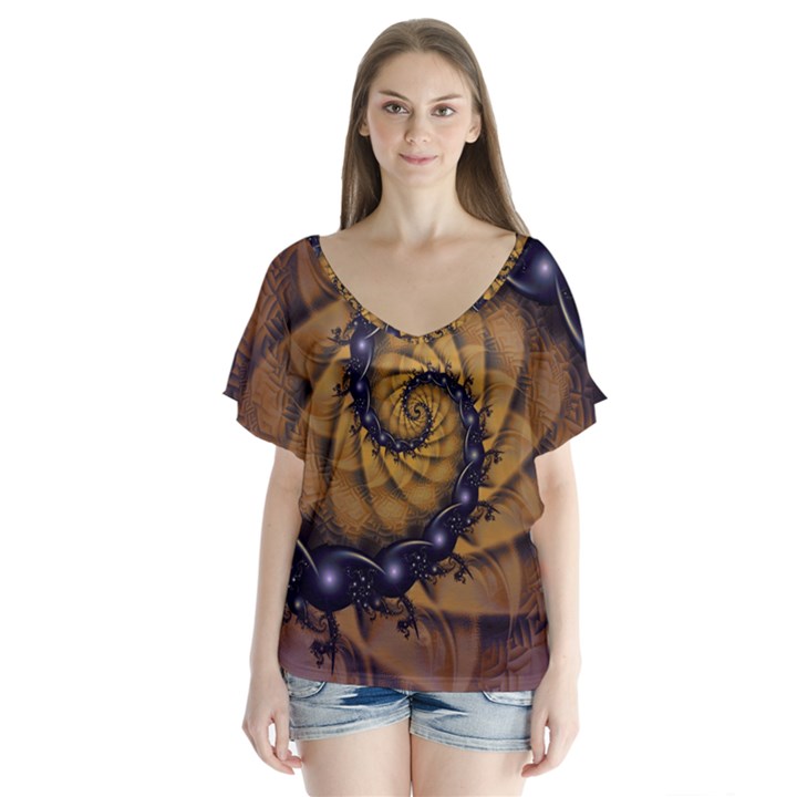 An Emperor Scorpion s 1001 Fractal Spiral Stingers V-Neck Flutter Sleeve Top