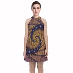 An Emperor Scorpion s 1001 Fractal Spiral Stingers Velvet Halter Neckline Dress 