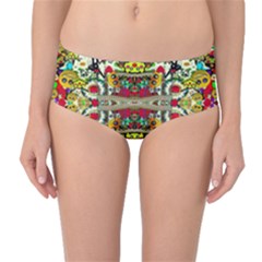 Chicken Monkeys Smile In The Floral Nature Looking Hot Mid-waist Bikini Bottoms by pepitasart