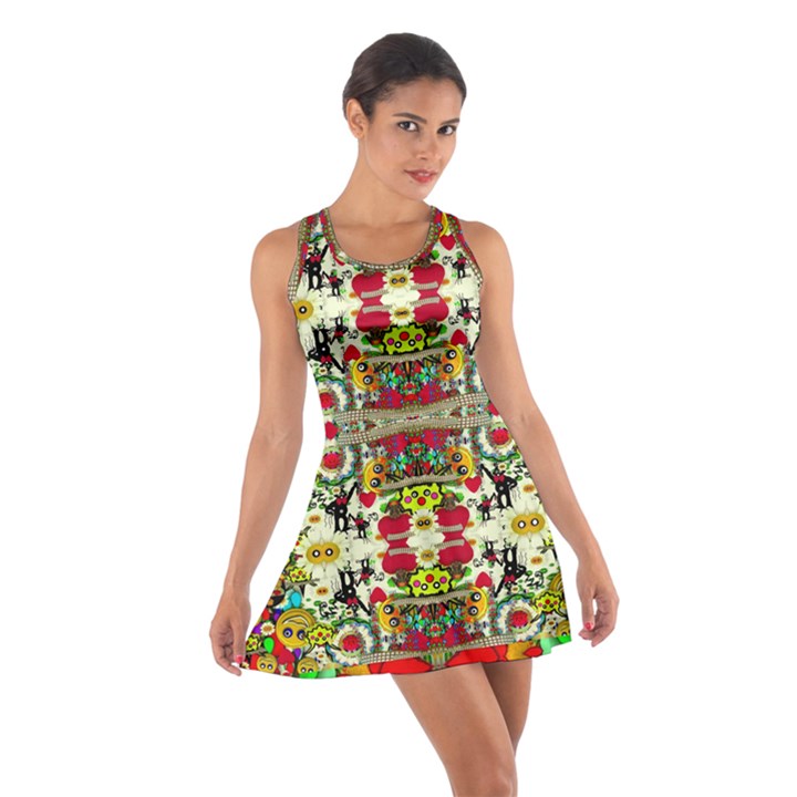 Chicken Monkeys Smile In The Floral Nature Looking Hot Cotton Racerback Dress