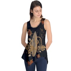 Hawaiian, Tropical Design With Surfboard Sleeveless Tunic