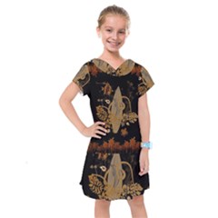 Hawaiian, Tropical Design With Surfboard Kids  Drop Waist Dress