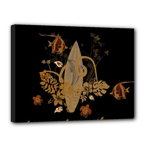 Hawaiian, Tropical Design With Surfboard Canvas 16  X 12  by FantasyWorld7