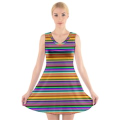 Pattern V-Neck Sleeveless Skater Dress