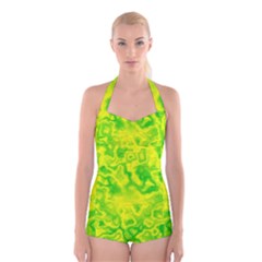 Pattern Boyleg Halter Swimsuit  by gasi