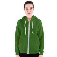 Red Stars On Christmas Green Background Women s Zipper Hoodie by PodArtist