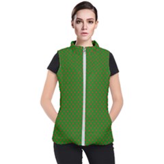 Red Stars On Christmas Green Background Women s Puffer Vest by PodArtist