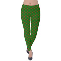 Red Stars On Christmas Green Background Velvet Leggings