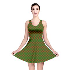 Large Red Christmas Hearts On Green Reversible Skater Dress by PodArtist