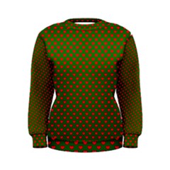 Large Red Christmas Hearts On Green Women s Sweatshirt by PodArtist