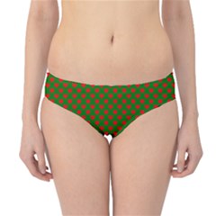 Large Red Christmas Hearts On Green Hipster Bikini Bottoms by PodArtist