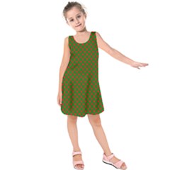 Large Red Christmas Hearts On Green Kids  Sleeveless Dress by PodArtist