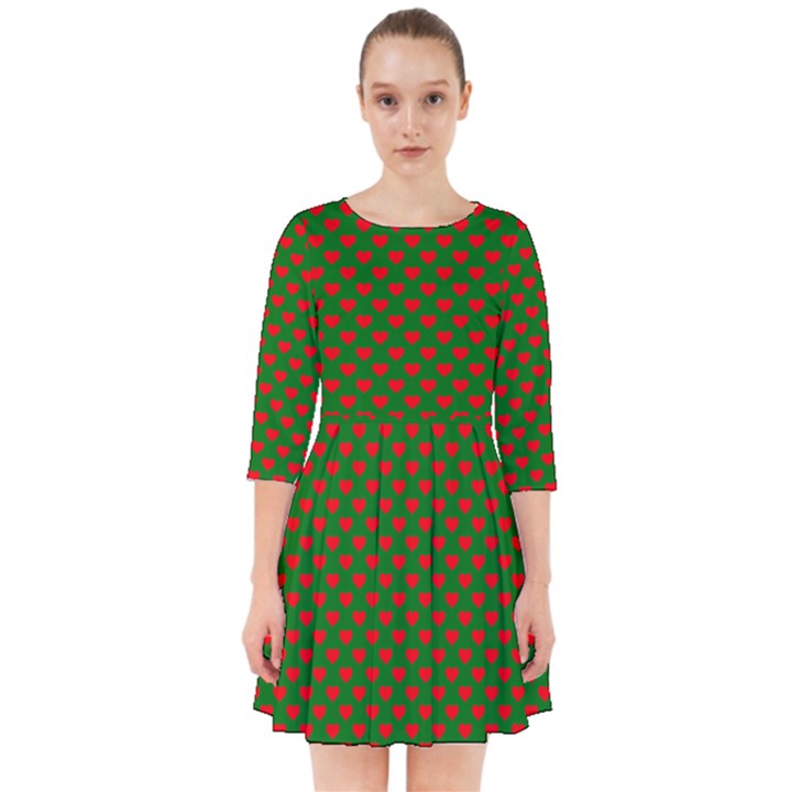 Large Red Christmas Hearts on Green Smock Dress