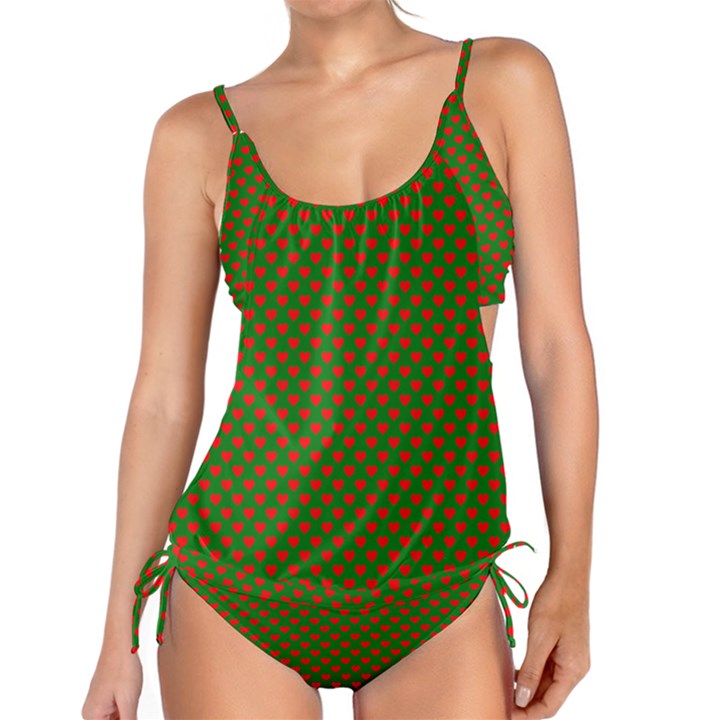 Large Red Christmas Hearts on Green Tankini Set