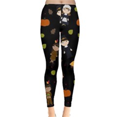 Pilgrims And Indians Pattern - Thanksgiving Leggings  by Valentinaart