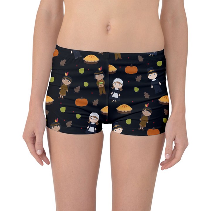 Pilgrims and Indians pattern - Thanksgiving Reversible Boyleg Bikini Bottoms