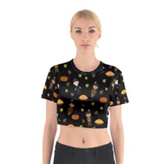 Pilgrims And Indians Pattern - Thanksgiving Cotton Crop Top by Valentinaart