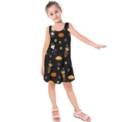 Pilgrims And Indians Pattern - Thanksgiving Kids  Sleeveless Dress