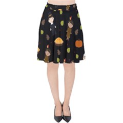 Pilgrims And Indians Pattern - Thanksgiving Velvet High Waist Skirt by Valentinaart