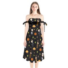 Pilgrims And Indians Pattern - Thanksgiving Shoulder Tie Bardot Midi Dress by Valentinaart