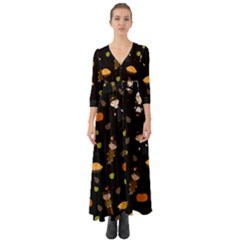 Pilgrims And Indians Pattern - Thanksgiving Button Up Boho Maxi Dress by Valentinaart