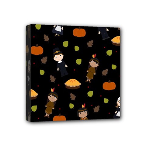 Pilgrims And Indians Pattern - Thanksgiving Mini Canvas 4  X 4  by Valentinaart