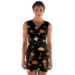 Pilgrims And Indians Pattern - Thanksgiving Wrap Front Bodycon Dress by Valentinaart