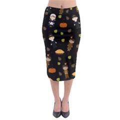 Pilgrims And Indians Pattern - Thanksgiving Midi Pencil Skirt by Valentinaart