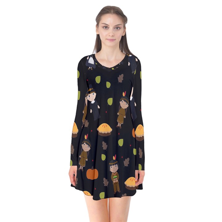 Pilgrims and Indians pattern - Thanksgiving Flare Dress