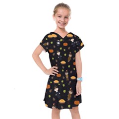 Pilgrims And Indians Pattern - Thanksgiving Kids  Drop Waist Dress by Valentinaart