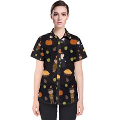 Pilgrims And Indians Pattern - Thanksgiving Women s Short Sleeve Shirt