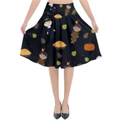 Pilgrims And Indians Pattern - Thanksgiving Flared Midi Skirt by Valentinaart