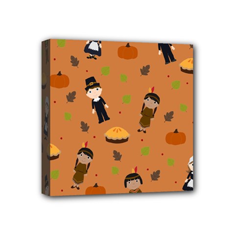 Pilgrims And Indians Pattern - Thanksgiving Mini Canvas 4  X 4  by Valentinaart