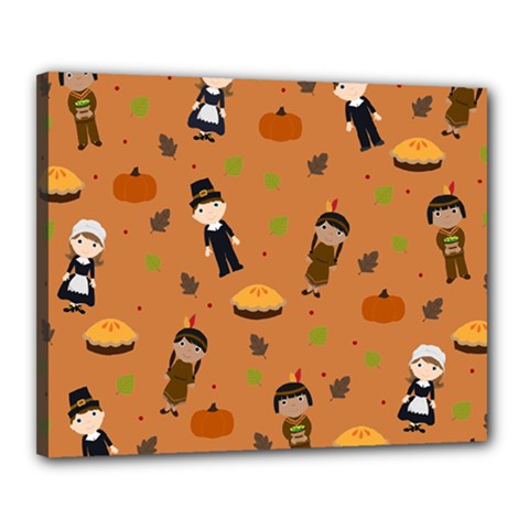 Pilgrims And Indians Pattern - Thanksgiving Canvas 20  X 16  by Valentinaart