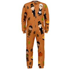 Pilgrims And Indians Pattern - Thanksgiving Onepiece Jumpsuit (men)  by Valentinaart